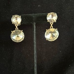 Large rhinestone drop earrings with gold accent pierced earrings